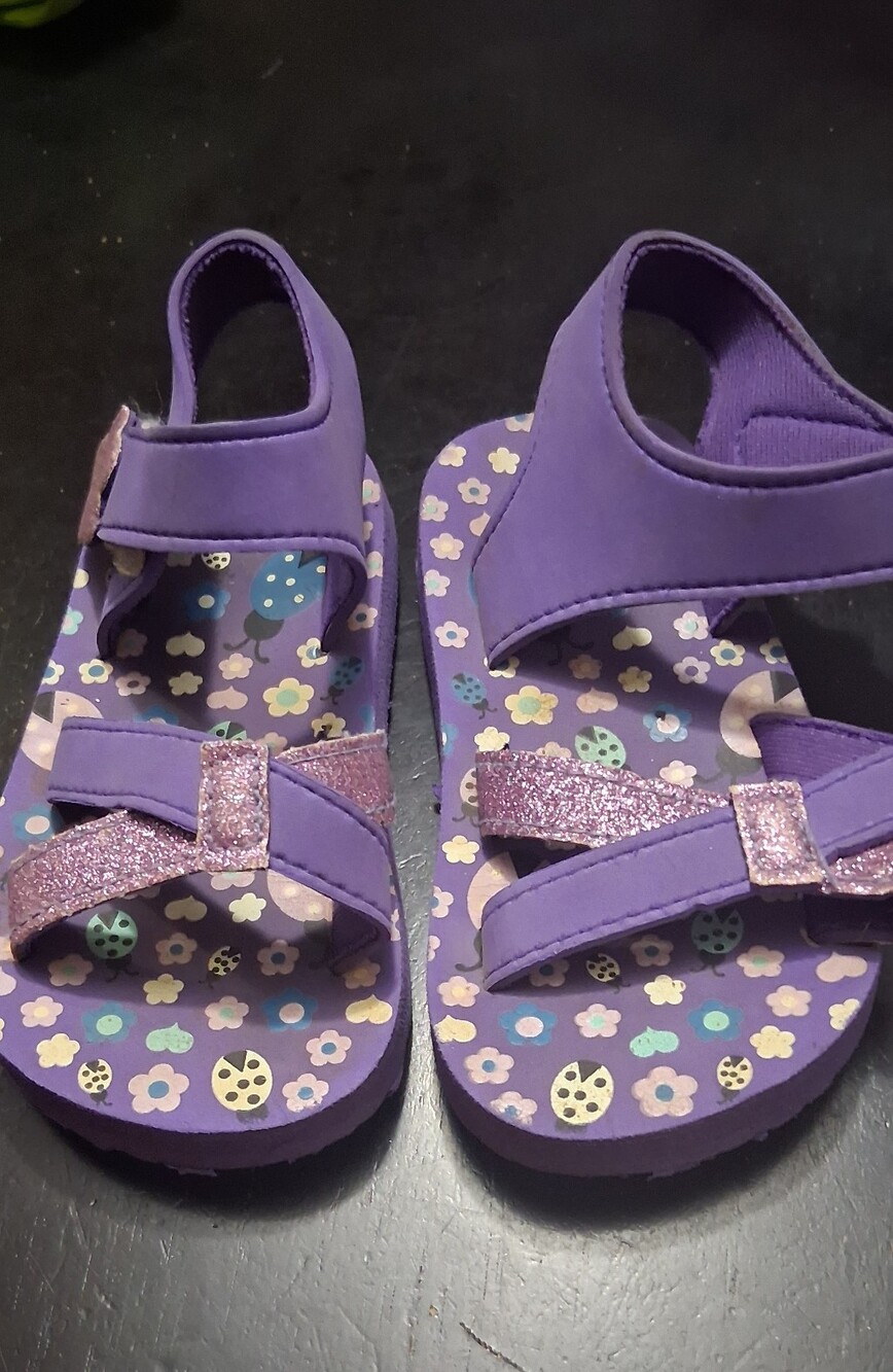 Girls Purple Floral Glitter Strap Sandals    Size 9